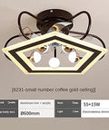 Sleek Pentagonal Ceiling Fan Light Combo Featuring Whisper Quiet DC Motor Kickin Breeze And Heavy Duty Iron Build Perfect For Living Spaces In Polished Silver Or Antique Gold Finish, showcasing a stylish 600mm aluminum and acrylic design.