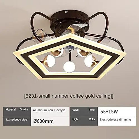 Slick Pentagonal Ceiling Fan With Ambient Glow And Smooth Mute Motor For Chill Living Rooms Featuring Top Shelf Quiet Airflow And Fresh Gold Coffee Finishes That Bring Real Deal Cooling Vibes To Your Home, featuring aluminum and acrylic materials.