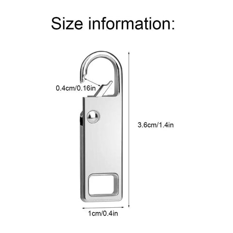 Heavy Duty Luggage Zipper Pulls Replacement Four Pack Universal Zipper Pulls for Backpacks, Suitcases and Bags, size details.