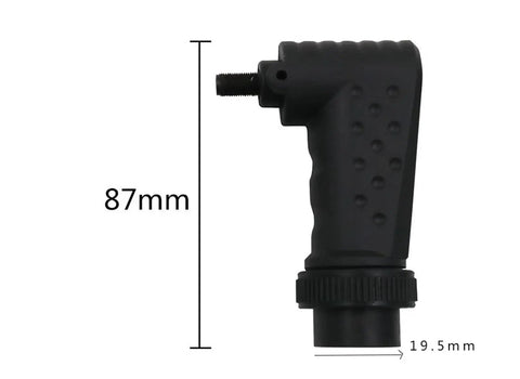 Heavy Duty Right Angle Converter For Rotary Grinders showing 87mm black adapter with textured grip for precision in tight spaces.