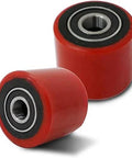 Pallet Jack Roller Wheels With Bearing, 3 Inch By 3 Point 7 Inch, 95A Red Polyurethane, Heavy Duty Replacement Pair For Manual Pallet Jack