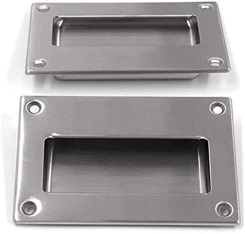 Concealed Recessed Flush Pull Handle 2-Pack Stainless Steel Hidden Flat Sliding Door Pulls, front view showing square design