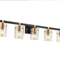 5-Light Industrial Style Bathroom Vanity Light Not Dimmable Fixture With Matte Black Finish Brushed Gold Accent Sockets