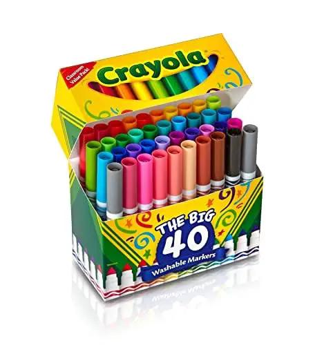 Ultimate Washable Broad Line Marker Haul 40 Pieces Assorted Brilliant Shades in a colorful box, ideal for art projects and clean use.