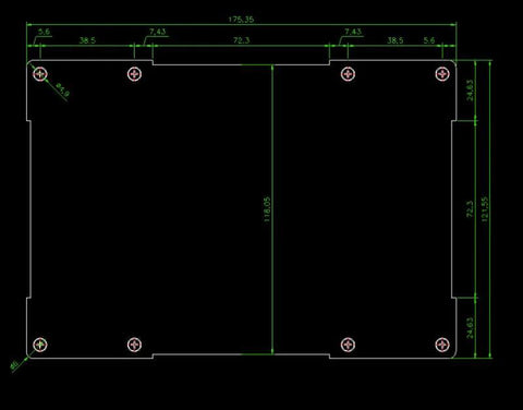 Top view technical drawing of aluminum explosion-proof junction box enclosure, 122 x 175 x 150 mm, with mounting holes
