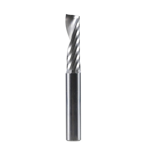 Rock Solid Solid Carbide CNC Router Bits Set Featuring Eight Precision Milling Cutters For Wood Carving Engraving And T Slot Jobs With 6mm And 6.35mm Shanks Built Tough, showcasing a precision spiral milling cutter.