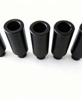 Riser Fixture Pins 10 Pack Nitrided Steel 2 Inch Height Five Eighths Inch Bottom Diameter 1 Inch Top Diameter Locator Pins For Five Eighths Inch Holes On Welding Tables Heat Treated To 550 Vickers With Case Depth 0.0004 To 0.0008, set of five pins lined up.