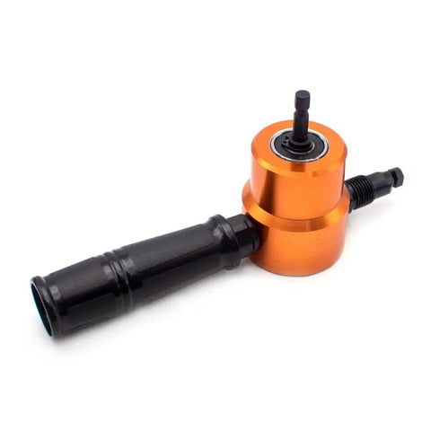 Heavy Duty 6Mm Metal Sheet Cutter With Double Head Electric Drill Attachment For Nibbling Punching And Scoring, orange and black design.