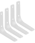Heavy Duty L Brackets For Wall Shelves Rock Solid Corner Supports Built Tough With Safe Rounded Edges Handles Up To 35 Lbs Easily And Ships Complete With All Hardware For Zero Hassle Install - set of four white metal brackets.