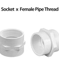 Two One And One Quarter Inch PVC Pipe Fitting Adapter Union Couplings, Slip Socket to NPT Female Thread, White, for DIY Plumbing