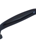 Black steel door pull, six and a half inch, surface mount, two pack with mounting hardware for barn garage screen doors, made in Taiwan.