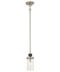 Bridlewood Mini Pendant Light With One Light 60W Max, Stone Gray Finish With Brushed Nickel, Adjustable Stem Visible