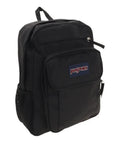 Union Pack Black Water Resistant Backpack with laptop compartment and dual water bottle pockets, front view
