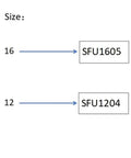 Top Tier SFU Series Ball Screw Kit For CNC Machining With 4mm And 5mm Precision Pitch Including Solid Coupler To Boost Structural Strength And Simplify Your DIY Machine Build Projects. Size chart showing SFU1605 and SFU1204 options