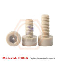 5 Pack M3 X 6mm X 1.2mm PEEK Socket Cap Hollow Screws showing three threaded fasteners for high temperature applications.