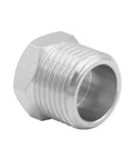 Nickel-plated brass reducer pipe fitting with 1/2 G male to 3/8 compression female, close-up view