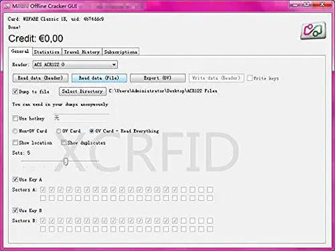 Software interface for ACR122u A9 Dope Reader Writer For Rewritable UID Changeable Cards Zero Block Sector Copier Duplicate