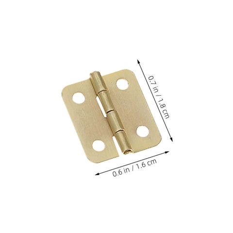 Miniature Jewelry Box Hinges With Screws For Handmade Crafts Iron 40 Piece Set Ideal For Cabinets And Chests DIY Projects 270 Degree Rotation Yellow Finish Hidden Install Tiny Precision Hardware For Delicate Boxes in gold color showing size dimensions.