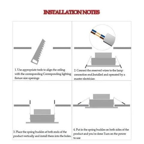 Installation guide for 9-Pack of 3-Inch Brass LED Recessed Lights showing steps for ceiling fixture setup and connection.