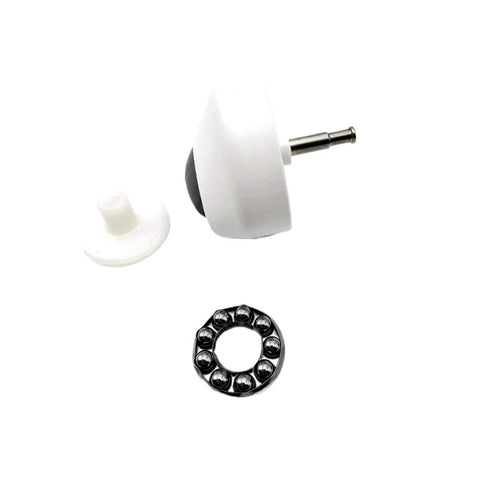 White ECOVACS front caster wheel with metal axle, white spacer, and ball bearing