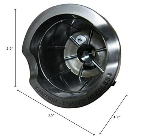 Front view of Blendin replacement pod holder with exit needle, black plastic, 2.5 in tall, for Keurig K-series coffee makers