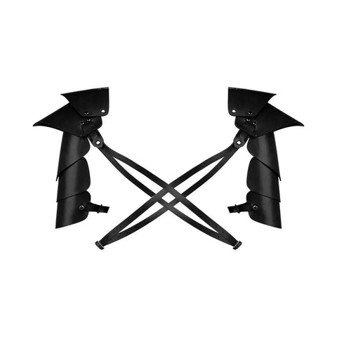 Badass Battle Ready Gothic Viking Pauldron Set PU Leather Double Shoulder Armor Guards With Chest Harness