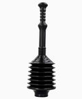 No Sweat Bellows Toilet Plunger Delivers Maximum Thrust For Stubborn Blockages Anti Splash Action For Low Flow Drains Hella Effective Power Plunger With 21 Inch Handle, black rubber design.