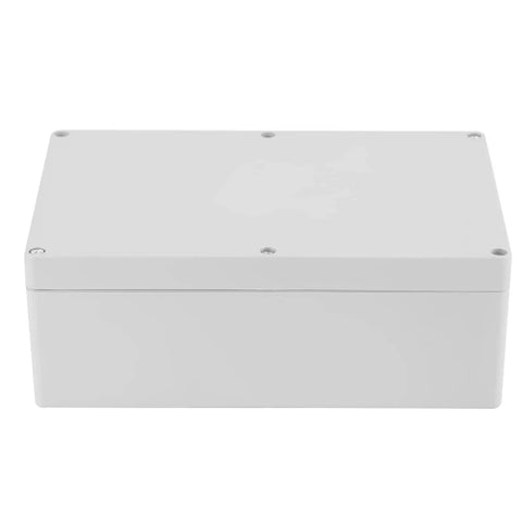 Front view of Electrical Junction Box Enclosure Made From Premium ABS Plastic For Indoor And Outdoor Control Panels And Distribution Cabinets Electronics Housing White 230x150x85mm With Screws Built Tough Project Case.