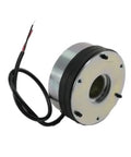 Electro-magnetic forklift brake with circular metal housing, splined center bore and wiring harness.