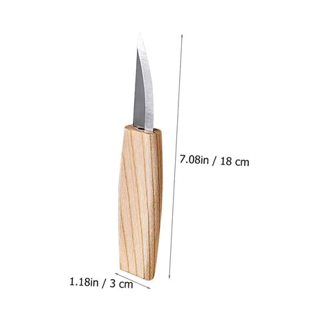 Top Shelf Steel Carving Knife Set Featuring Three Razor Drawknives And Heavy Duty Chisels Built To Slice Through Solid Timber Like Butter Ideal For Handy Folks Crushing Custom Woodwork Projects: 7.08-inch steel carving knife with wooden handle.