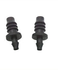 Two black plastic fittings from One Quarter Inch To Five Sixteenth Inch Barbed Reducing Drip Irrigation Fittings Kit For One Quarter And Five Sixteenth Inch Tubing Easy Install Black Plastic Connectors For Garden Watering System.