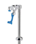 Stainless Steel Deck Mount Water Station Pedestal For Glass Filling, Push Back Cup Filler, blue handle, side view
