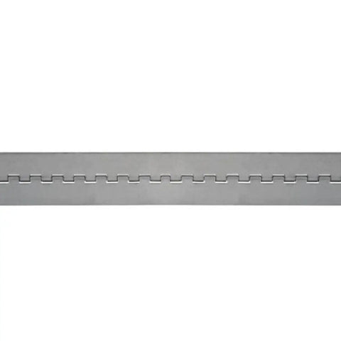 Heavy Duty Aluminum Continuous Hinge For Trucks Trailers And Toolboxes Built Tough At Two Inches Wide For Towing And Snow Plow Gear That Crushes Rough Roads Daily, 72 inch long aluminum hinge with cutouts.