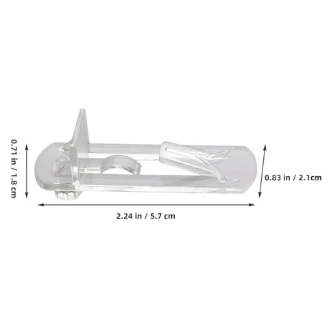 Locking Shelf Pegs For Cabinets 30 Pack Plastic Shelf Clips fits 15mm to 16mm; transparent clip dimensions shown