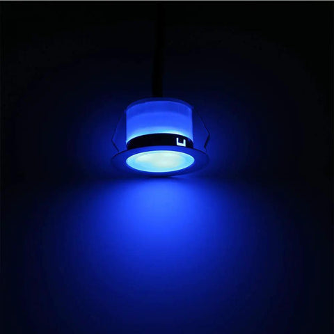 Low Voltage Blue LED Deck Lights Kit With 20 Waterproof Recessed Lamps, IP67 in-ground lighting for patios, close-up view