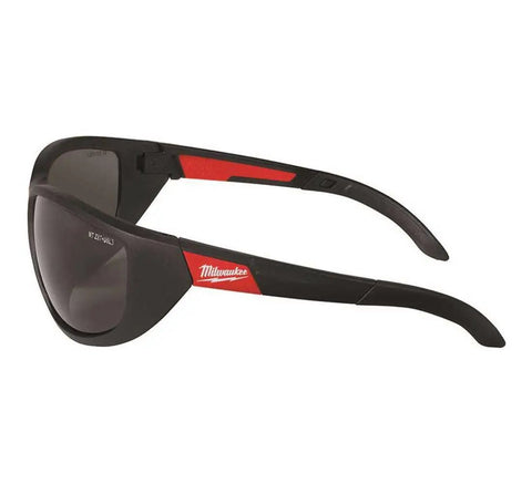 Side view of black and red Performance Safety Glasses With Fog Free Anti Scratch Lenses And Comfortable Arms For All Day Comfort For Work.