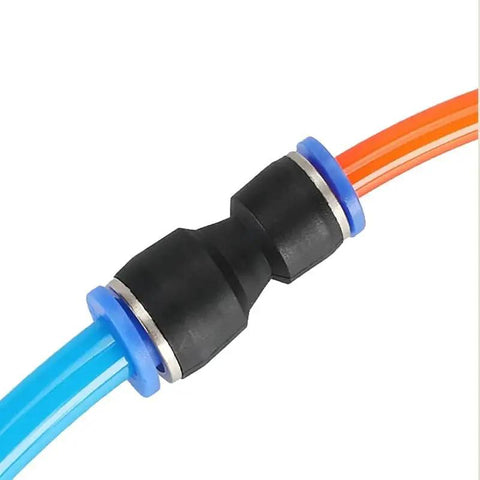 Reducer Push To Connect Fitting For Pneumatic Tubing One Quarter Inch To Five Thirty Second Inch Tube OD in use with tubes connected