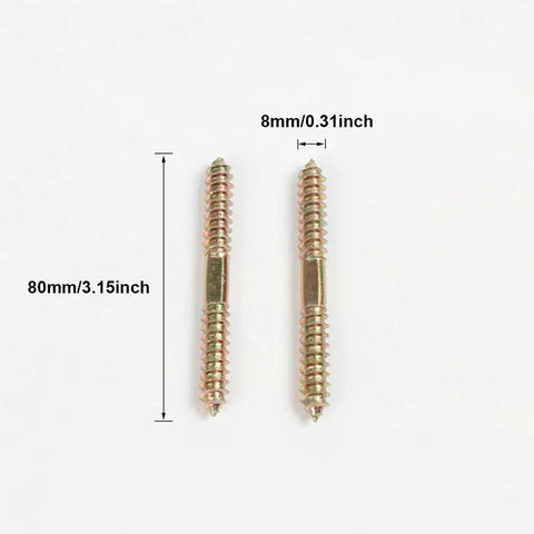 20 Piece Heavy Duty Double End Dowel Screws Iron Threaded Wood Connecting Bolts For Furniture Assembly And Woodworking Projects Tough As Nails Bulletproof Hold 8X60mm Hardware Set, showing two screws with dimensions.