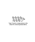 Type Seventeen Point Nibs with groove for wood debris in Size Eight By One Quarter Inch Flat Head Wood Screws For Particle Board Mdf Cabinetry.