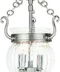 Everett Two Light Ceiling Mount in brushed nickel with traditional steel build, featuring clear melon glass and classic design.