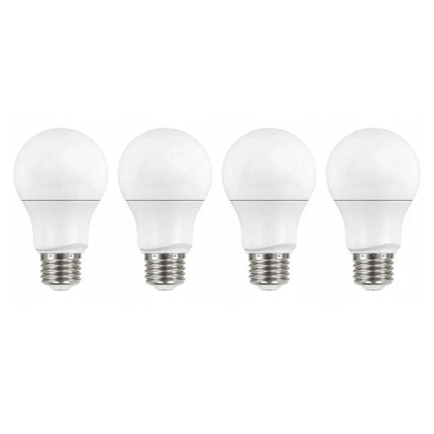 4 Pack 9.5W A19 LED Light Bulbs Warm White 3000K Stay Lit Medium Base Frosted Finish Damp Location Rated 15,000 Hour Life Long Lasting