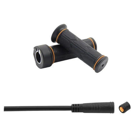 Full Twist Throttle For BBS01 And BBS02 HD E Bike Electric Mid Drive Motor 12 To 72V Automatic Voltage Detection Heavy Duty Metal Build Super Durable Grip That Handles All Rides Like A Champ. black rubber twist throttle with cable and connector for e-bike motor