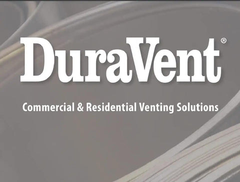 DuraVent logo with commercial and residential venting solutions text on a grey background, showcasing venting products.
