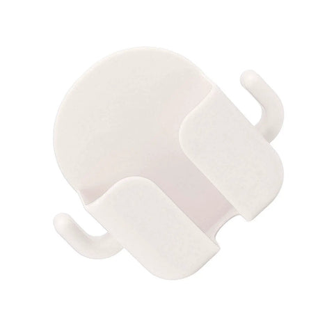 Self Adhesive Wall Mount Cell Phone Holder With Key Hook, Heavy Duty Charging Rack For Kitchen Or Bedroom, Space Saving Abs Plastic Stand offering a top view of a white phone holder.