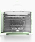 Electric Food Dehydrator With Badass Stainless Steel Trays And Sick 360 Hot Air Circulation For Dried Fruit Veggies And Beef Jerky High Efficiency Low Power Draw Home Kitchen Essential view of stainless steel trays and fan