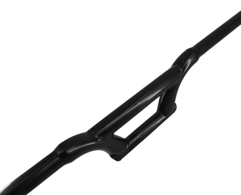 Close-up of Steel BMX Riser Handlebar 710mm Wide 22.2mm Clamp Black Ergonomic Glossy Finish For Comfortable Riding High Rise Bar.
