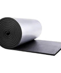 Heavy Duty Self Adhesive Acoustic Foam Panels With Aluminum Foil Backing For Sound Insulation And Echo Knockdown Flame Retardant Wall Rolls, rolled view with black foam and foil backing.
