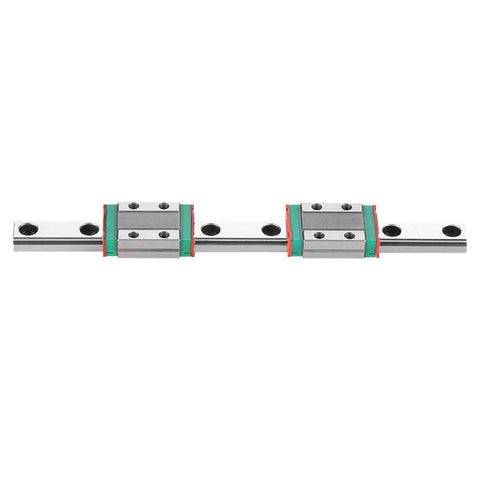 MGN9C Linear Guide Rail 150mm steel linear motion rail with two pro grade rail blocks, front view, for CNC routers and 3D printers.