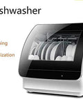Freestanding Countertop Dishwasher With Auto Dry Storage And Snappy Touch Controls For Rapid Cleaning Cycles high Temp Sterilization And Smart Power Savings, showcasing plates inside.