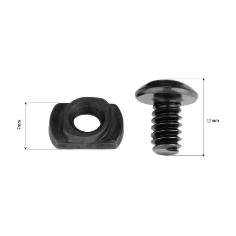 Badass Mlok Standard Screw And Nut Kit With 12 Millimeter Fasteners For Rifle Accessories showing black steel 12mm screw and locking nut.